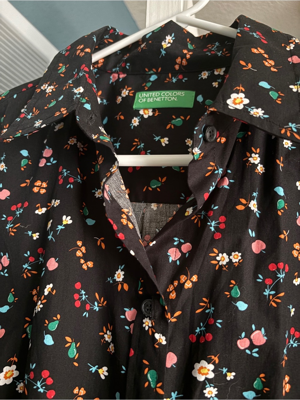 United Colors Of Benetton Black Floral & Fruit Print Casual Button-Down Shirt